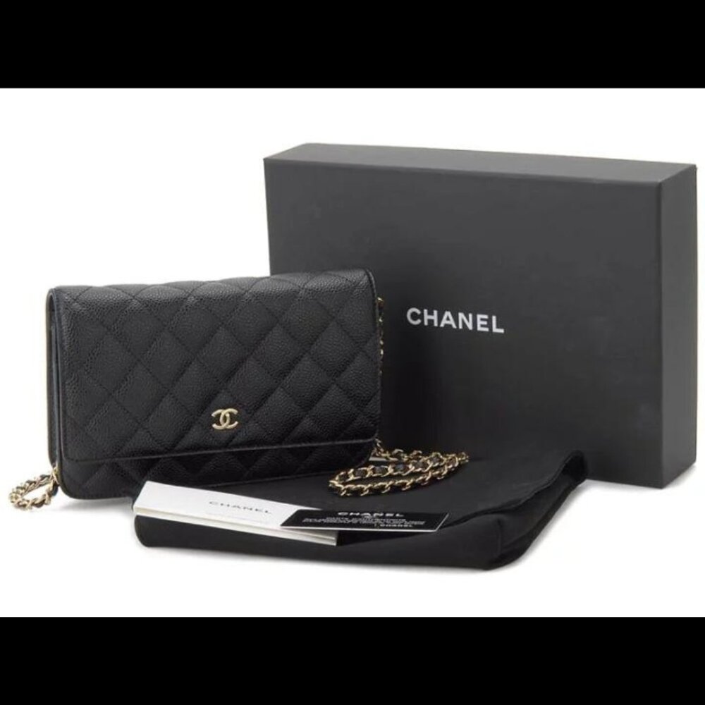 Chanel Classic Quilted Caviar Wallet on Chain (WOC) — Black with Gold Hardware